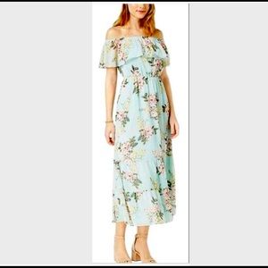 Madison Jules Women’s Light Blue Off Shoulder Floral Print Ruffle Dress Size XS